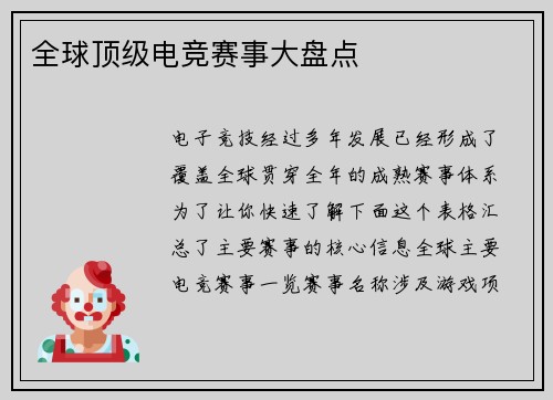 全球顶级电竞赛事大盘点