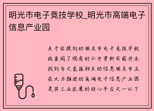 明光市电子竞技学校_明光市高端电子信息产业园